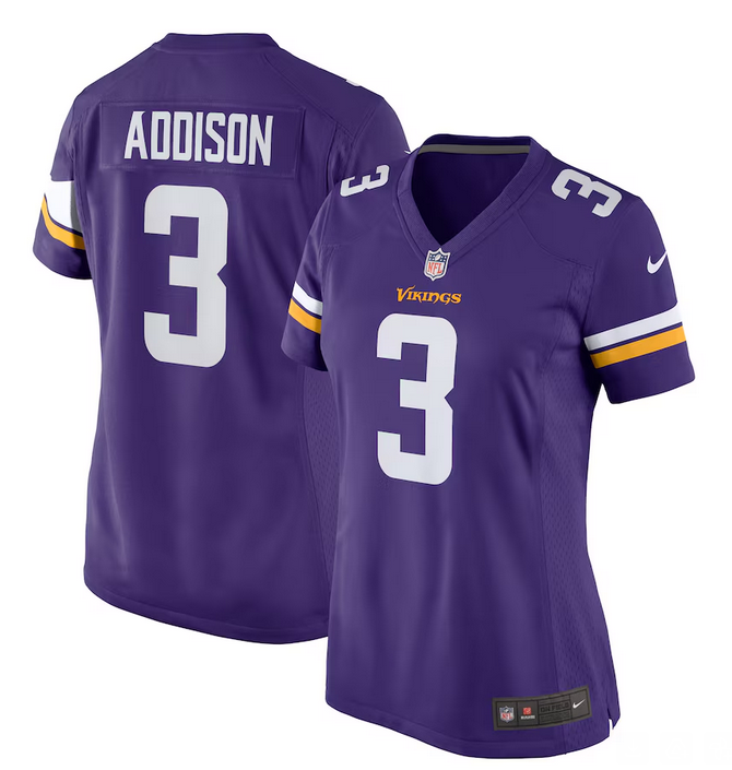 Women 2025 NFL Minnesota Vikings #3 Addison purple nike jersey->women nfl jersey->Women Jersey
